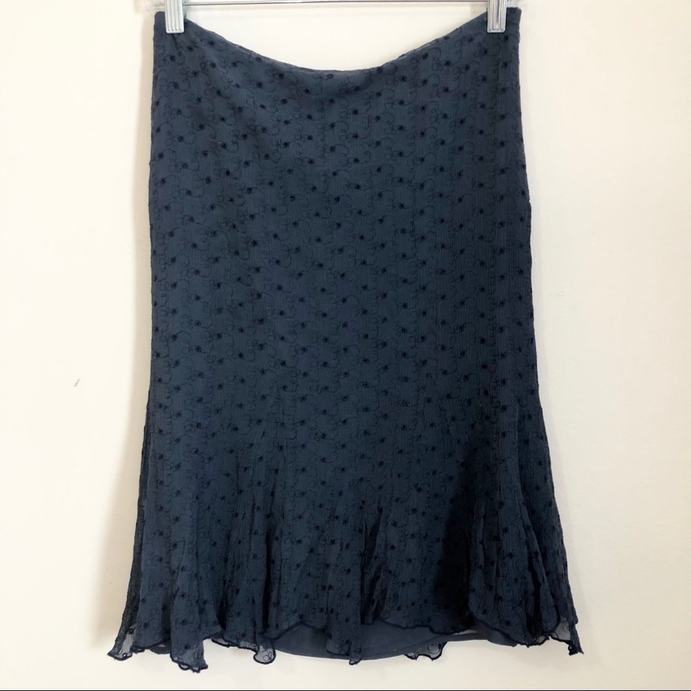 Vintage Express Blue 100% Silk Eyelet Skirt